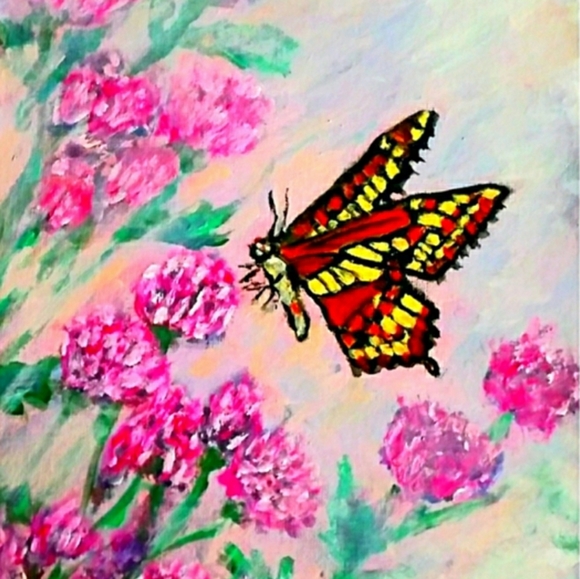 "Flutterby on a Thistle" butterfly on canv… - Picture 2 of 2